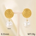 Pendientes de espiral dorados con perlas blancas de 16mm y detalles de tamaño y peso - Perla de 16mm / Dorado