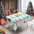 Detailed view of Christmas tablecloth with geometric trees in a festive holiday setting - Cdr354-6 / 40*60cm Brushed Fabric