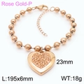 Rose gold stainless steel beaded bracelet with a 23mm sparkling heart charm for women - Rose Gold Heart Bead Bracelet (KB167276-Z)