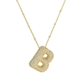 Collana con ciondolo a lettera B a bolla in ottone dorato con pietre di zircone - Lettera B (Ciondolo + Catena a sfere)