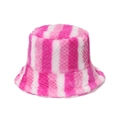 Pink and white striped plush bucket hat in soft faux fur for winter warmth and style - Pink White Stripes (B)