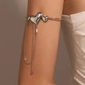 Silver liquid metal heart arm cuff with delicate chain tassels in a punk Y2K style - Liquid Heart Tassel Style (M-712)