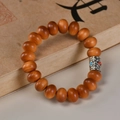 Pulsera de cuentas de madera marrón-roja con un colgante de plata grabado de estilo vintage - Cuentas de Ábaco 9*13 Estilo Plata Tibetana
