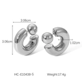Pendientes de aro gruesos en forma de C plateados con detalles de esfera y dimensiones - Estilo Plateado (HC-E10438-S)