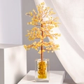 Citrine gemstone crystal money tree with golden wire branches in a square glass vase - Tall Glass Bottle - Citrine