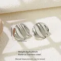 Detailed view of silver stainless steel earrings with wavy texture and dimensions - Wave Round