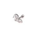 Macro view of silver stainless steel helix stud with fan-shaped leaf zircons - Leaf Cluster Style (11#)