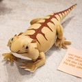 Realistic yellow bearded dragon plush toy with brown scale stripes on a soft rug - Brown / 42cm