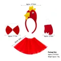 Set costume da gallo rosso 4 pezzi per bambini con cerchietto, papillon, coda e gonna tutu - Gallo Rosso Cerchietto Farfallino Coda E Tutù Rosso