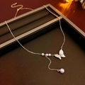 Collier papillon doré avec nacre, oxydes de zirconium et perles élégantes pendantes - 2# Collier - Or - Papillon en Nacre Perle
