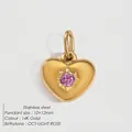 14K gold plated stainless steel heart pendant with October light rose birthstone - October Pink / Gold