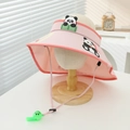 Rosa Kinder Sonnenhut mit breiter Krempe, Nackenschutz, Panda und Pfeife zum Sonnenschutz - 52-54cm (3-8 Jahre) / Rosa