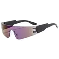 Y2K rimless futuristic sports sunglasses with purple gradient lenses and black frames - Black Frame Blue Coating