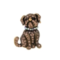 Vintage gold bulldog brooch with champagne rhinestones and colorful crystal collar - Brown Pug (C325-A)