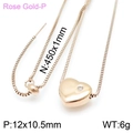 Collar con colgante de corazón en oro rosa, diamante pequeño y cadena ajustable - Collar (KN117071-K) / Oro rosa