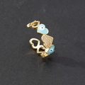 Macro detail of gold-plated open ring with blue enamel evil eye and zirconia hearts - Style 5-Sky Blue Heart Eye