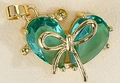 Golden heart pendant with turquoise gemstone and bow design for DIY necklaces - Cyan