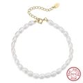 French minimalist 925 sterling silver bracelet with natural baroque pearls and lobster clasp - Gold Oval Irregular Pearl (GPB15-14K)