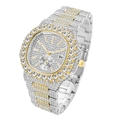 Close-up of luxury iced-out men's watch with gold and silver links and luminous dial - Two-tone (Gold & Silver)
