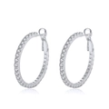 Classic 925 sterling silver hoop earrings with pavé white zircon in silver finish - Silver Large Pave Hoop (SE394-P)