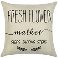 Linen floral cushion cover featuring 'Fresh Flower' text design in black print - 18x18 Inch / Fresh Flower Market Design (LYD442-4)