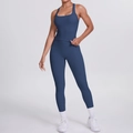 Detailansicht des nahtlosen Yoga-Sets in Marineblau mit Racerback-Top und hoher Taille - S / Marineblau
