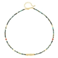 Collier vintage perles œil de tigre avec turquoise et breloques dorées en acier inoxydable - Style Perles Patchwork Turquoise Africaine (XL-792J)