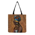 Detail of reusable tote bag showing textured fabric and artistic African portrait print - Afro Lady Portrait-Colorful Turban