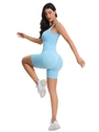 Dettaglio del tessuto in maglia a coste azzurro di un body yoga senza cuciture - XS / Azzurro