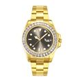 Men's luxury gold waterproof watch with grey dial, crystal bezel, and date display feature - Gold White