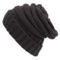 Detailed close-up of dark brown chunky knit beanie with wide ribbed cuff texture - One Size / Dark Gray