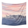 Close-up of bohemian oil painting tapestry showing textured mountain and sunset clouds - 73X95CM / Pink Purple Clouds (Brushed)