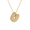 Close-up of gold-plated balloon letter U pendant with micro-paved sparkling zircon stones - Letter U / Gold