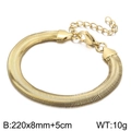 Flat 18k gold plated stainless steel snake chain bracelet with adjustable lobster clasp - 8mm x 22cm + 5cm / Gold