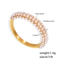 Golden stainless steel band ring with three rows of white glue beads in size 7 - US 7 / Gold Imitation Pearl
