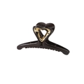 Deep coffee brown heart-shaped hair claw clip with gold metal hollow heart detail - Bulk/Loose Packaging / 9.5cm / Dark Coffee