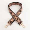 Close-up of 3.8cm jacquard woven bag strap with geometric patterns and gold metal hooks - Silver Clasp / Black Pink Flower