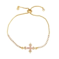 Bracciale tennis con ciondolo a croce e zirconi rosa e bianchi in placcatura oro - Rosa