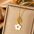Elegant gold five-petal flower pearl pendant necklace with a stylish toggle clasp - Five-Petal Flower Toggle Clasp