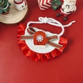 Christmas knit pet bib with white yarn, red lace edge and sequin glove applique - One Size / Christmas Glove Bib