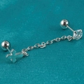 Orecchini a catena in acciaio lucido con croce e perno tondo in zircone cubico - Argento Tondo Zircone Croce