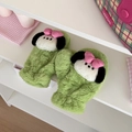 Manoplas de peluche verdes estilo Pochacco con perro 3D y lazo rosa para invierno - Verde Menta