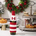 Christmas knit wine bottle cover red and white striped holiday home table decor - Knitted Letter H Wine Bottle Cover