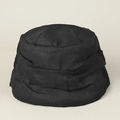 Close-up of textured black linen cloche hat with elegant pleated details and satin finish - M (56-58cm) / Black