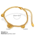 Bracciale in acciaio inossidabile dorato con tre ciondoli a sole e catena da 15+5 cm - Bracciale / Oro