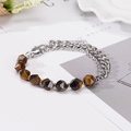 Bracciale in occhio di tigre e catena in metallo argento con design sfaccettato e gancio - Occhio di Tigre Sfaccettato