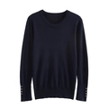 Detail of navy knit top featuring chic silver decorative buttons on the sleeve cuffs - S / Navy Blue