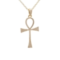 Collana con ciondolo a croce Ankh placcata in oro con micro pavé di pietre in zirconio - Croce di Ankh