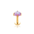 Flat back push-pin labret stud in gold finish with a round purple opal stone inlay - Pink Purple Opal (Gold Metal)