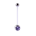 Flexible acrylic belly button ring with purple faceted crystal and silver steel ball - Violet